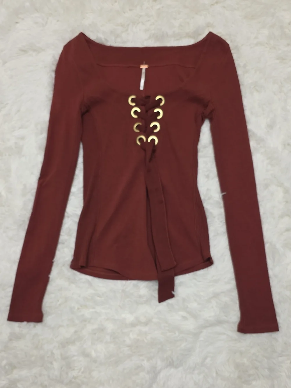 Free People- Looking Back. Rust Long Sleeve Top. Sz XS.